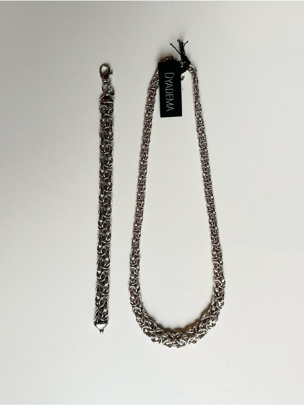 NWT DYADEMA Women 925 Silver Byzantine Matching Necklace and Bracelet Set